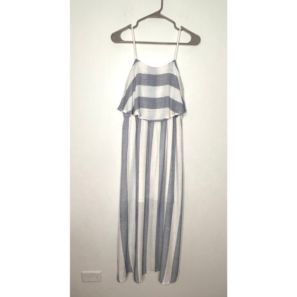 Striped Ruffle top Maxi Dress Sz S Beachy Coastal Euro Wedding Guest NWT